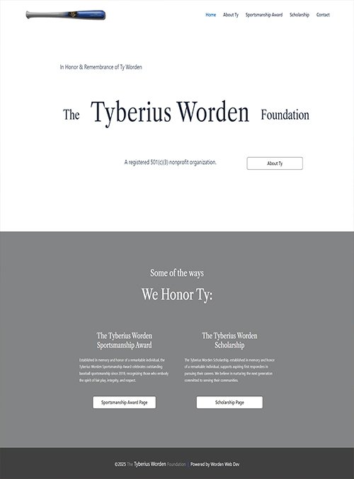 Screenshot of the Tyberius Worden Foundation's Home Page